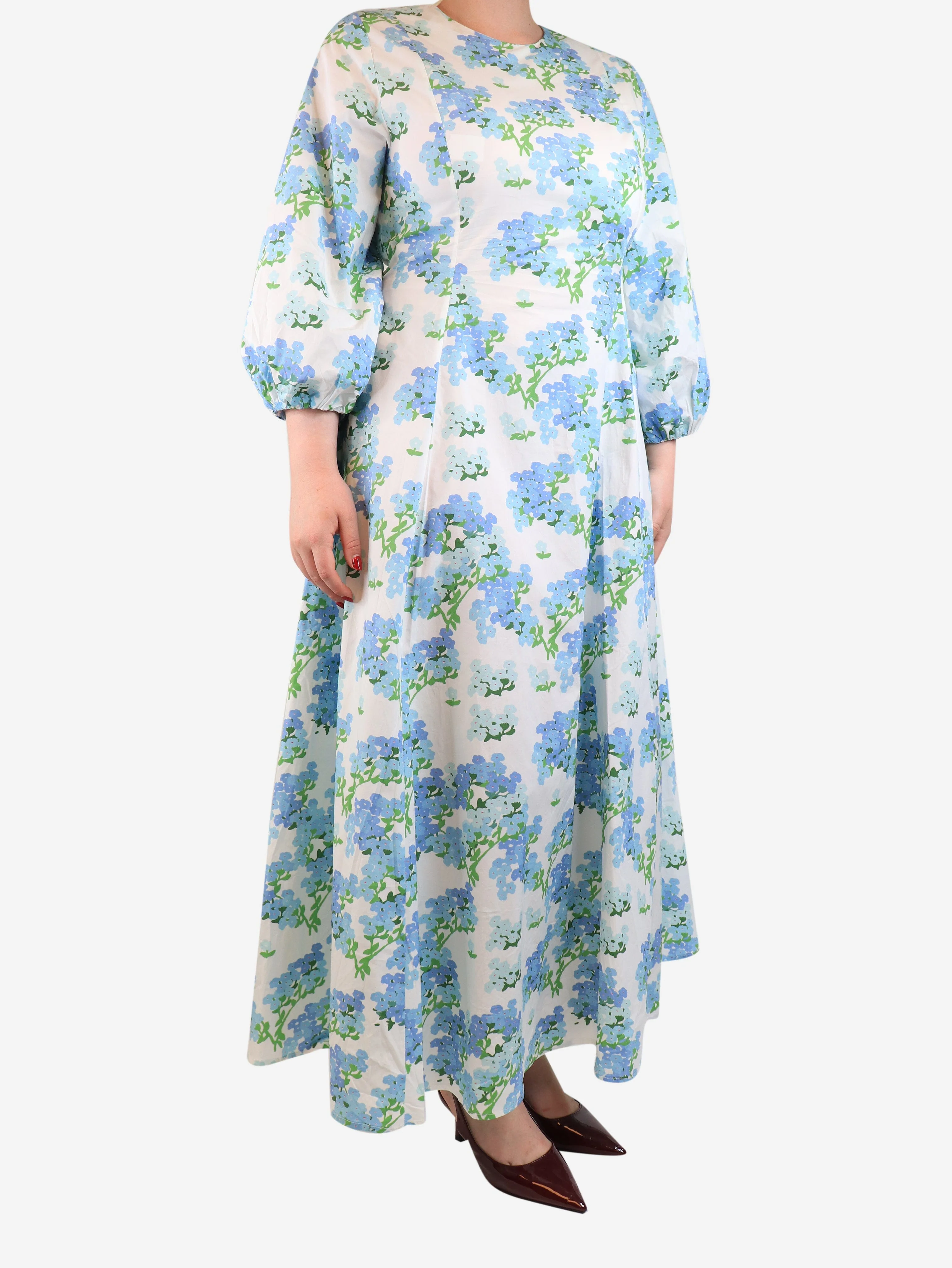 White and blue floral printed maxi dress - size UK 14 - Image 3