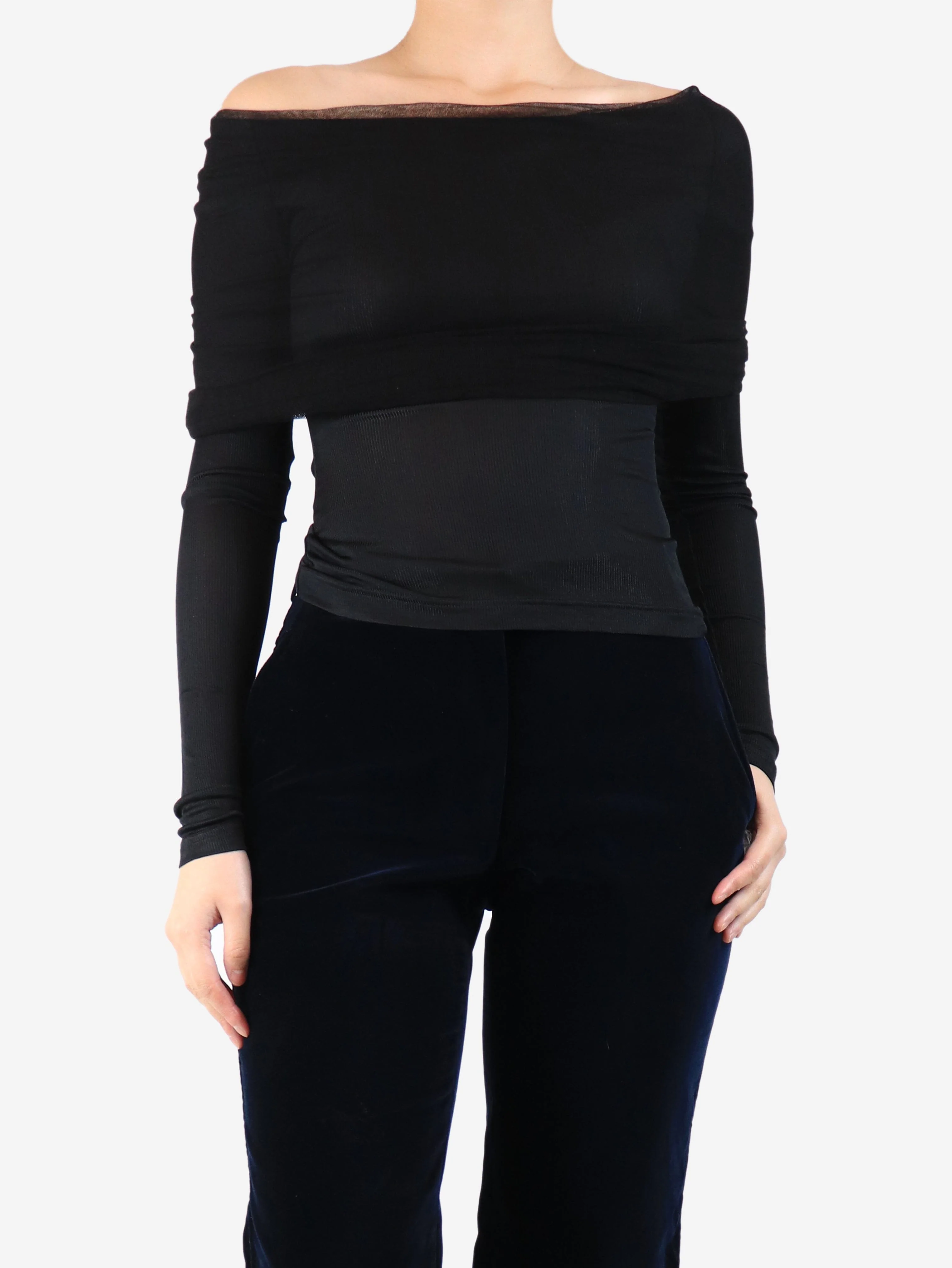 Black off the shoulder mesh top - size UK 10 - Image 3