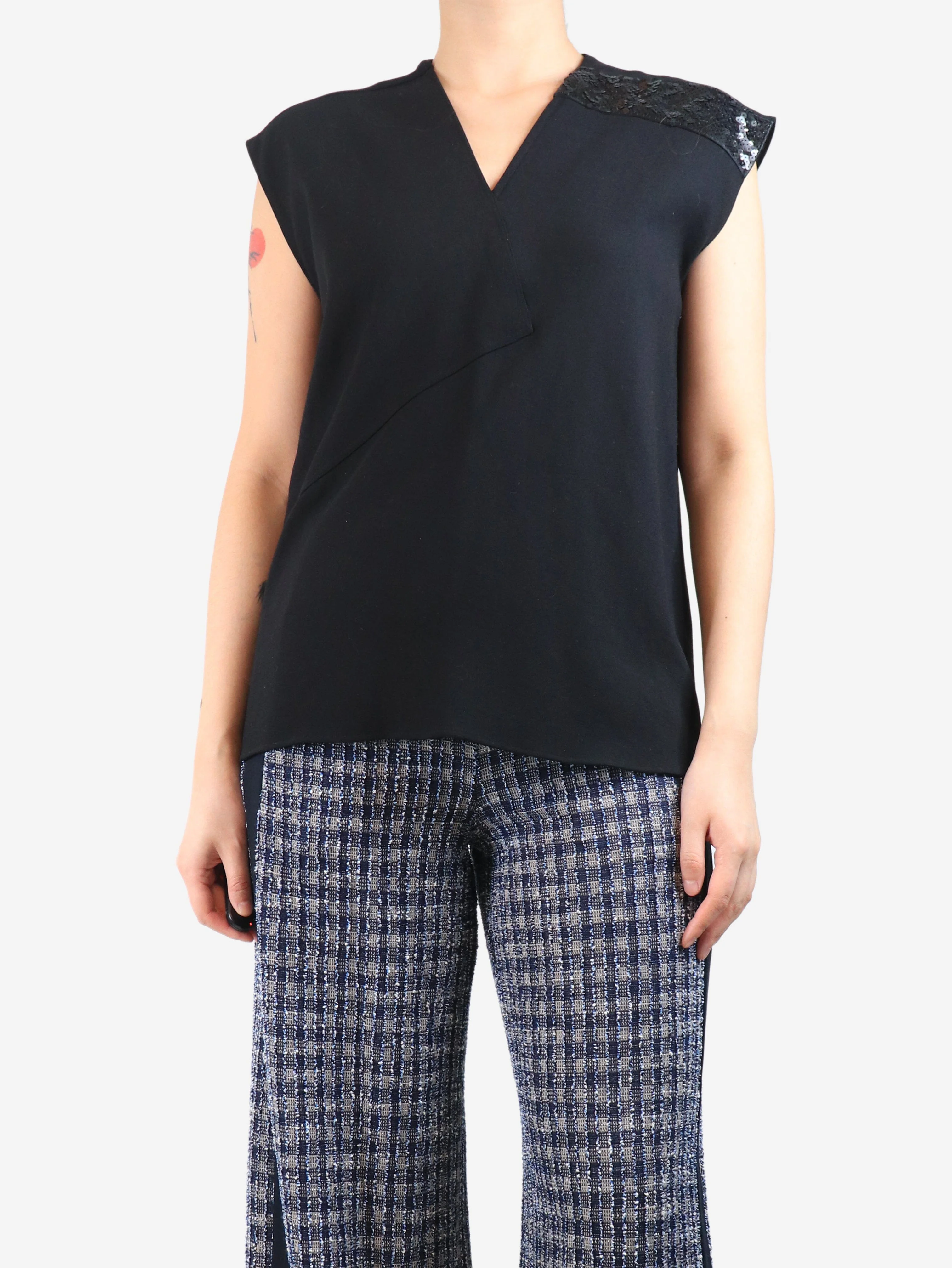 Black sleeveless sequin-embellished top - size UK 10 - Image 3