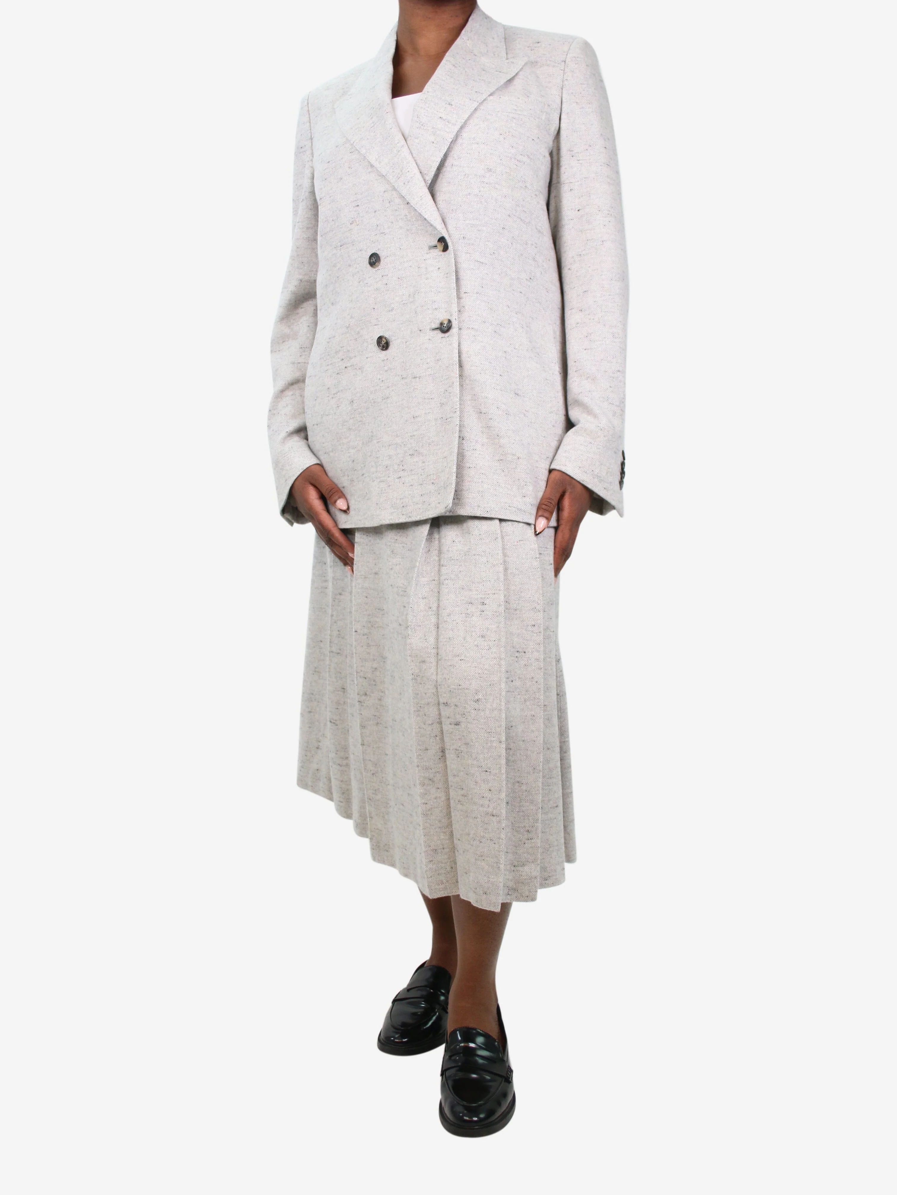 Light grey cashmere double-breasted blazer - size UK 12/14 - Image 3