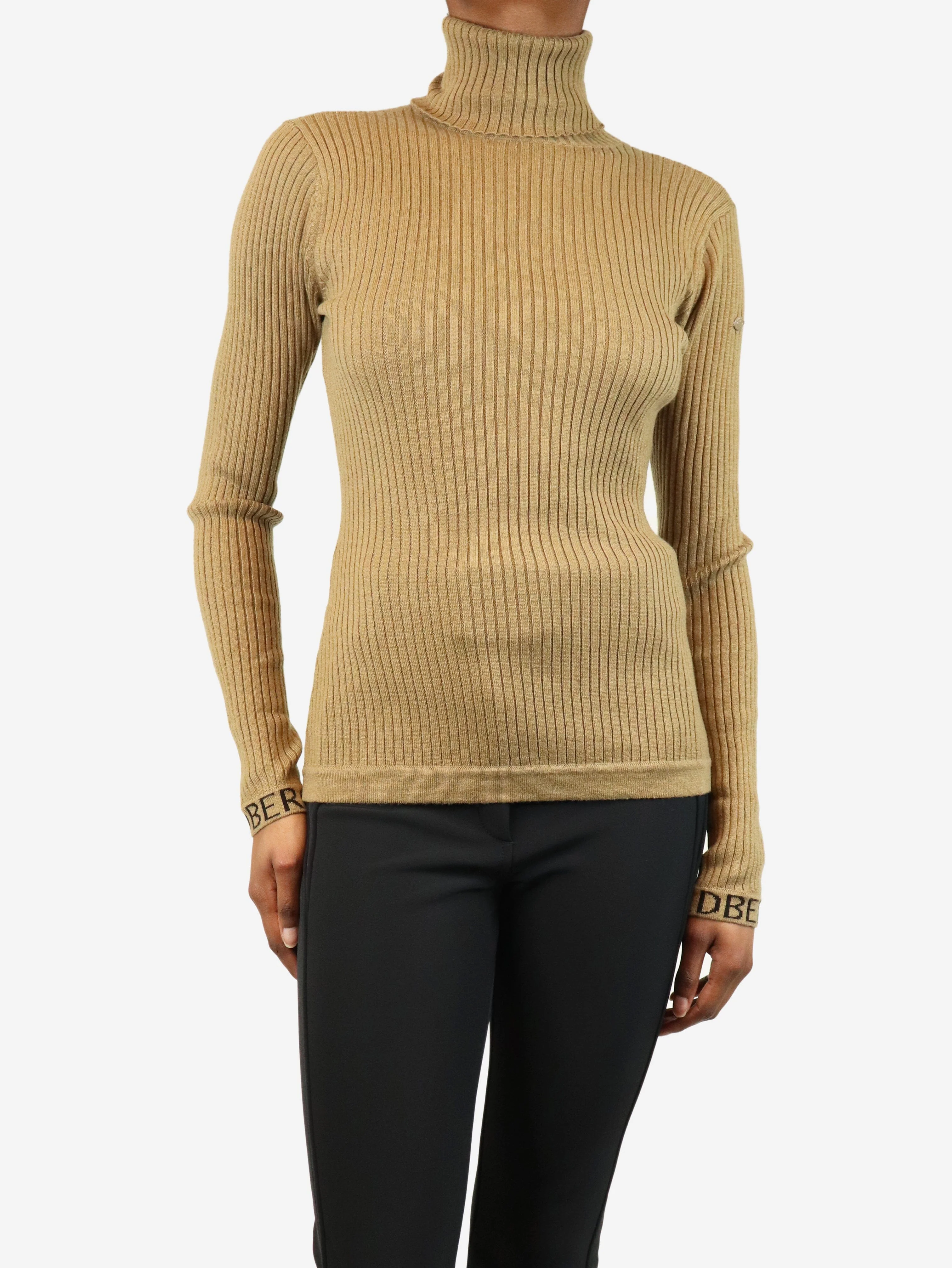 Khaki ribbed turtleneck jumper - size XS - Image 3