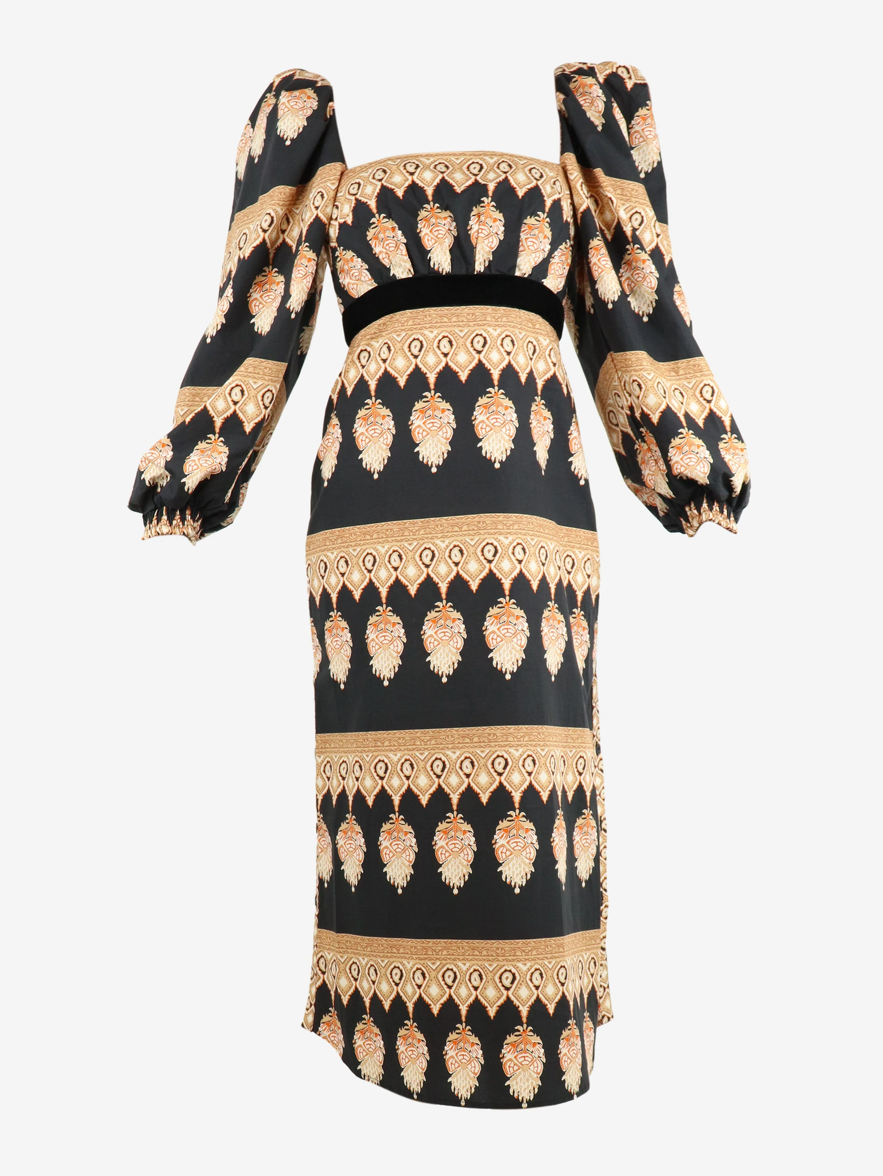 Black printed puffball sleeve cotton dress - size UK 6 - Image 4