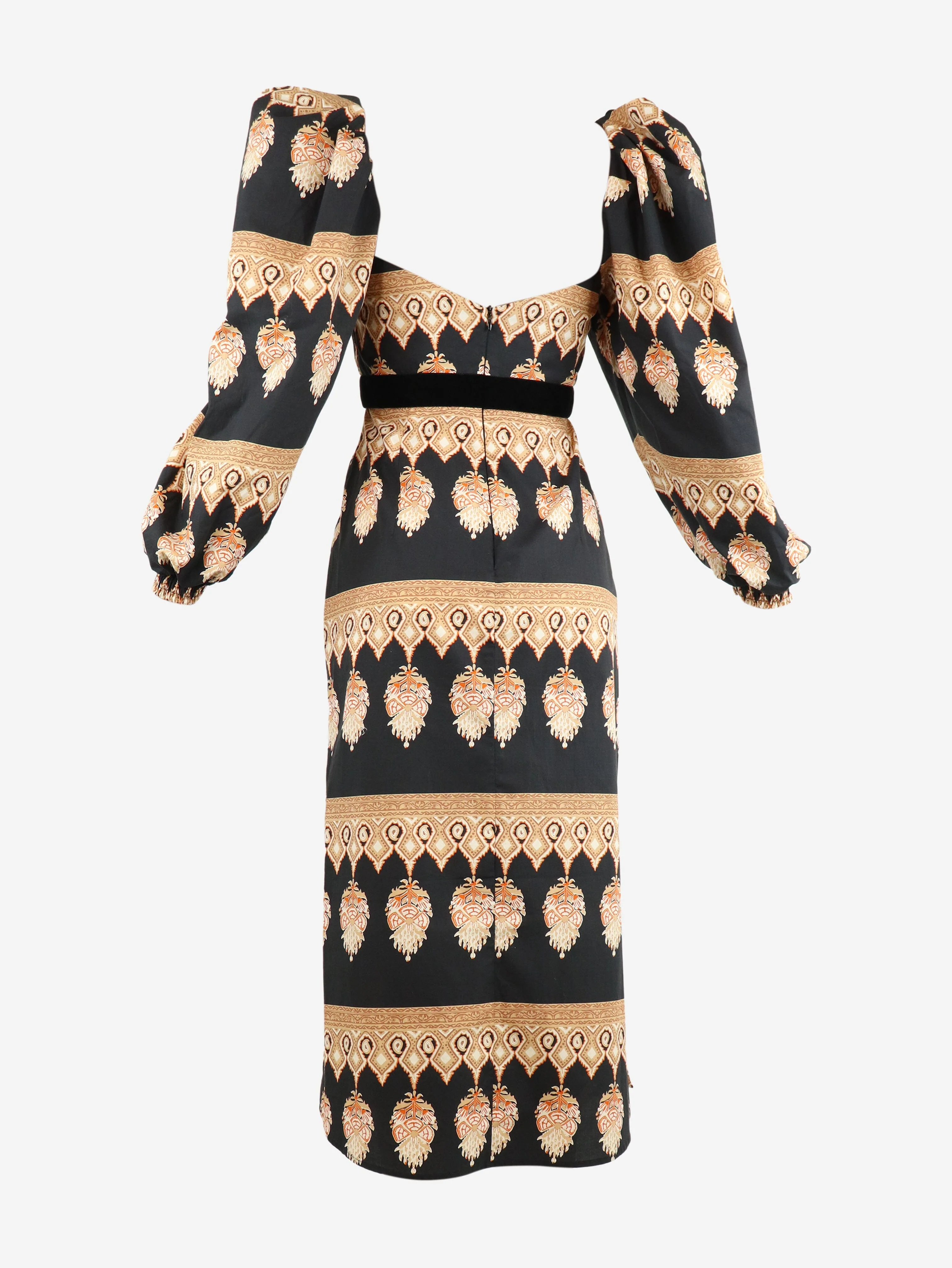 Black printed puffball sleeve cotton dress - size UK 6 - Image 5