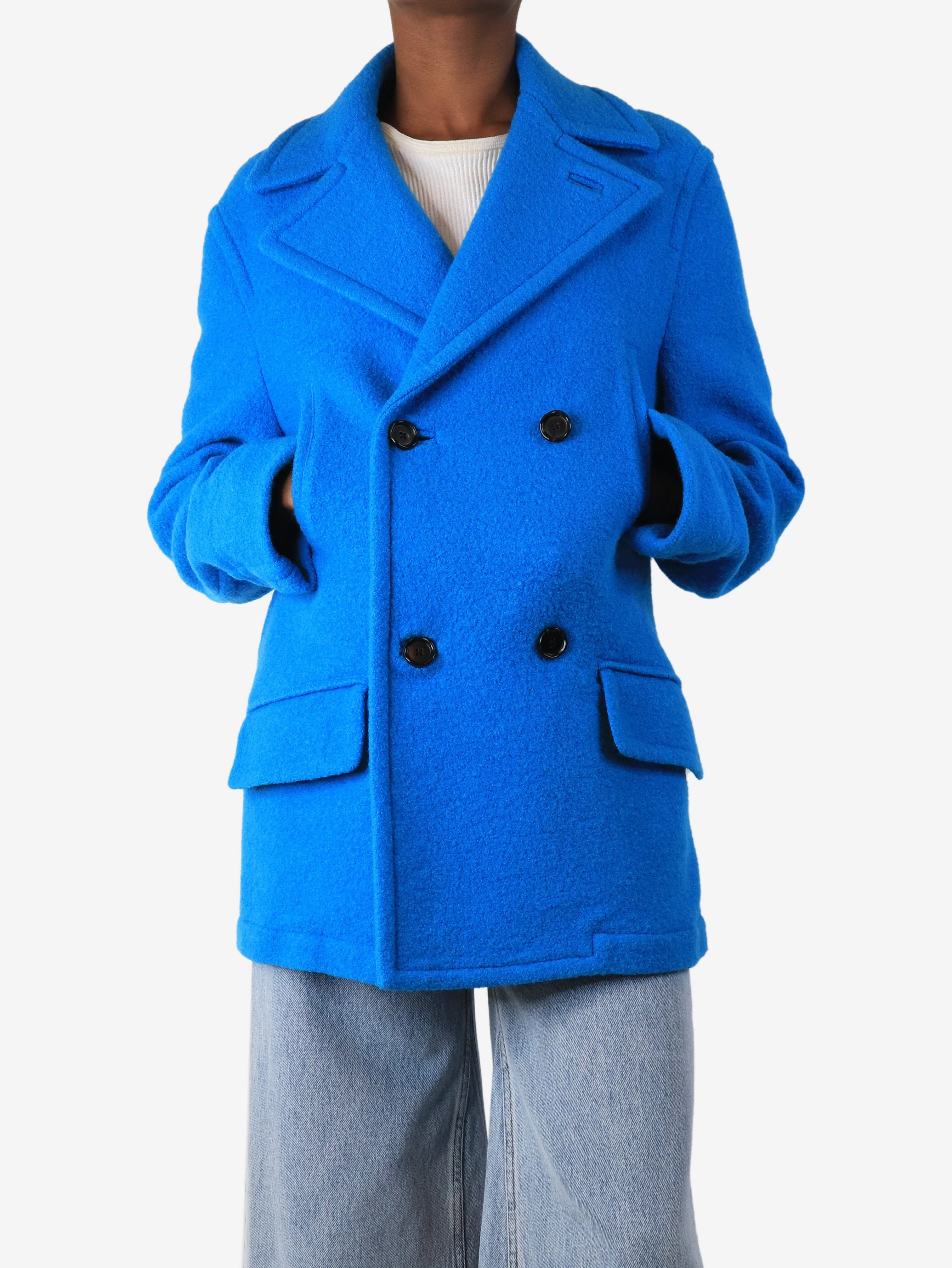 Blue double-breasted wool peacoat - size UK 6 - Image 3