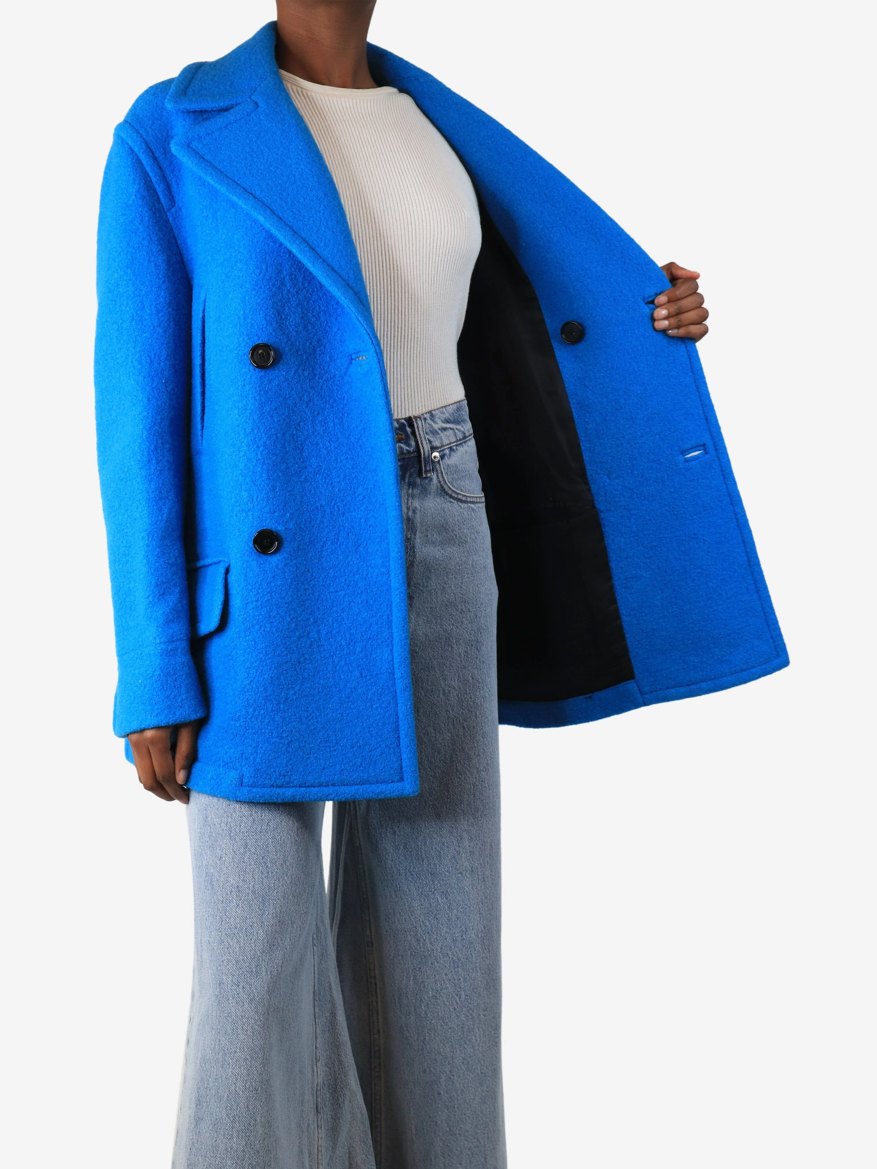 Blue double-breasted wool peacoat - size UK 6 - Image 4