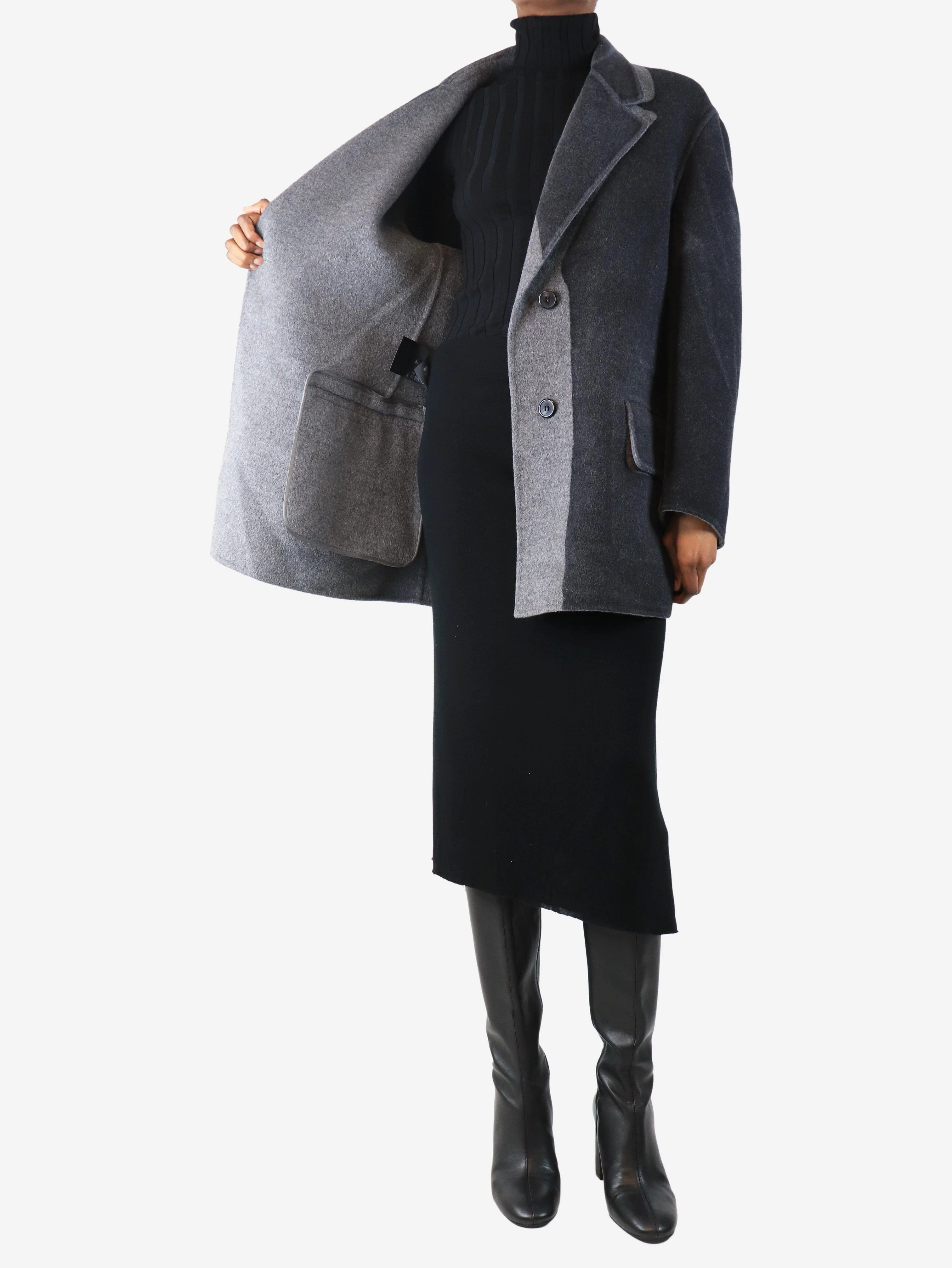 Grey two tone wool and angora -blend coat - size UK 4 - Image 4
