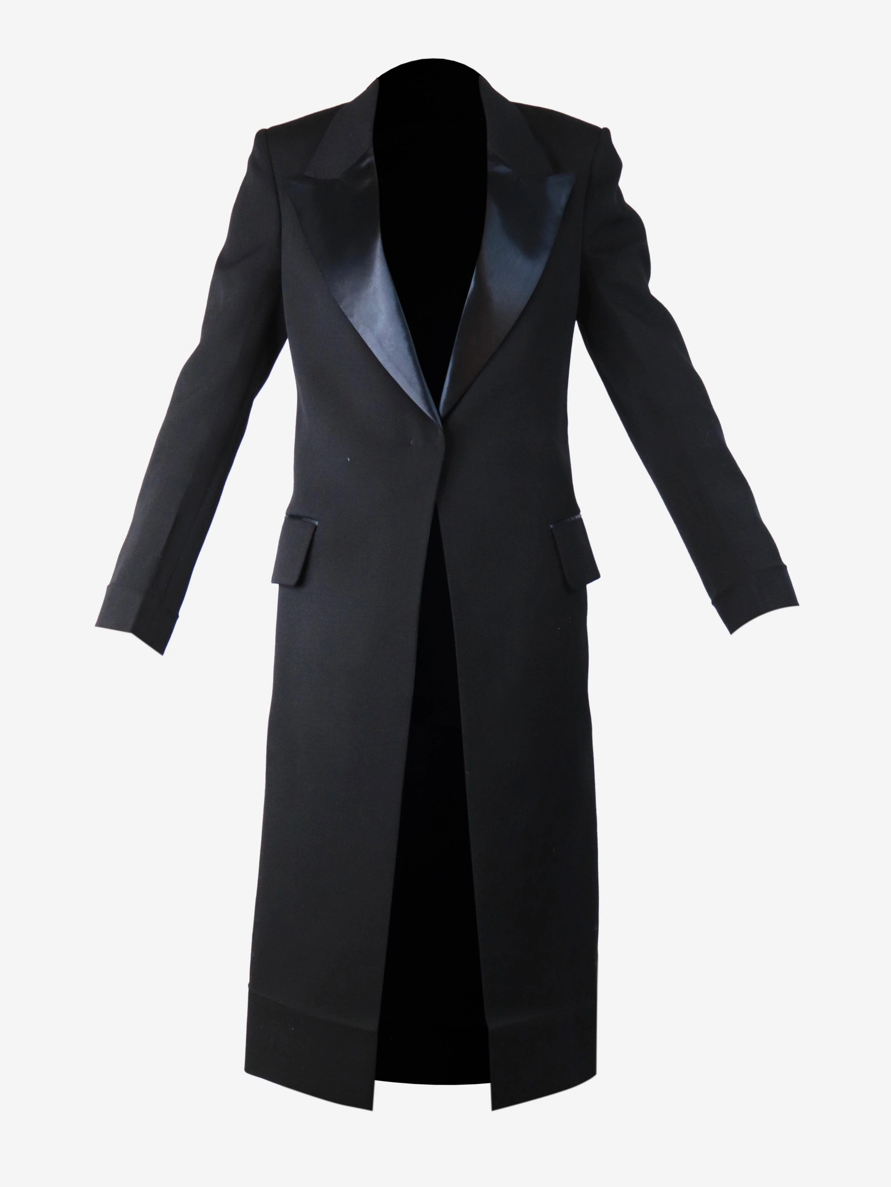 Black long tailored coat with open back - size UK 6 - Image 5