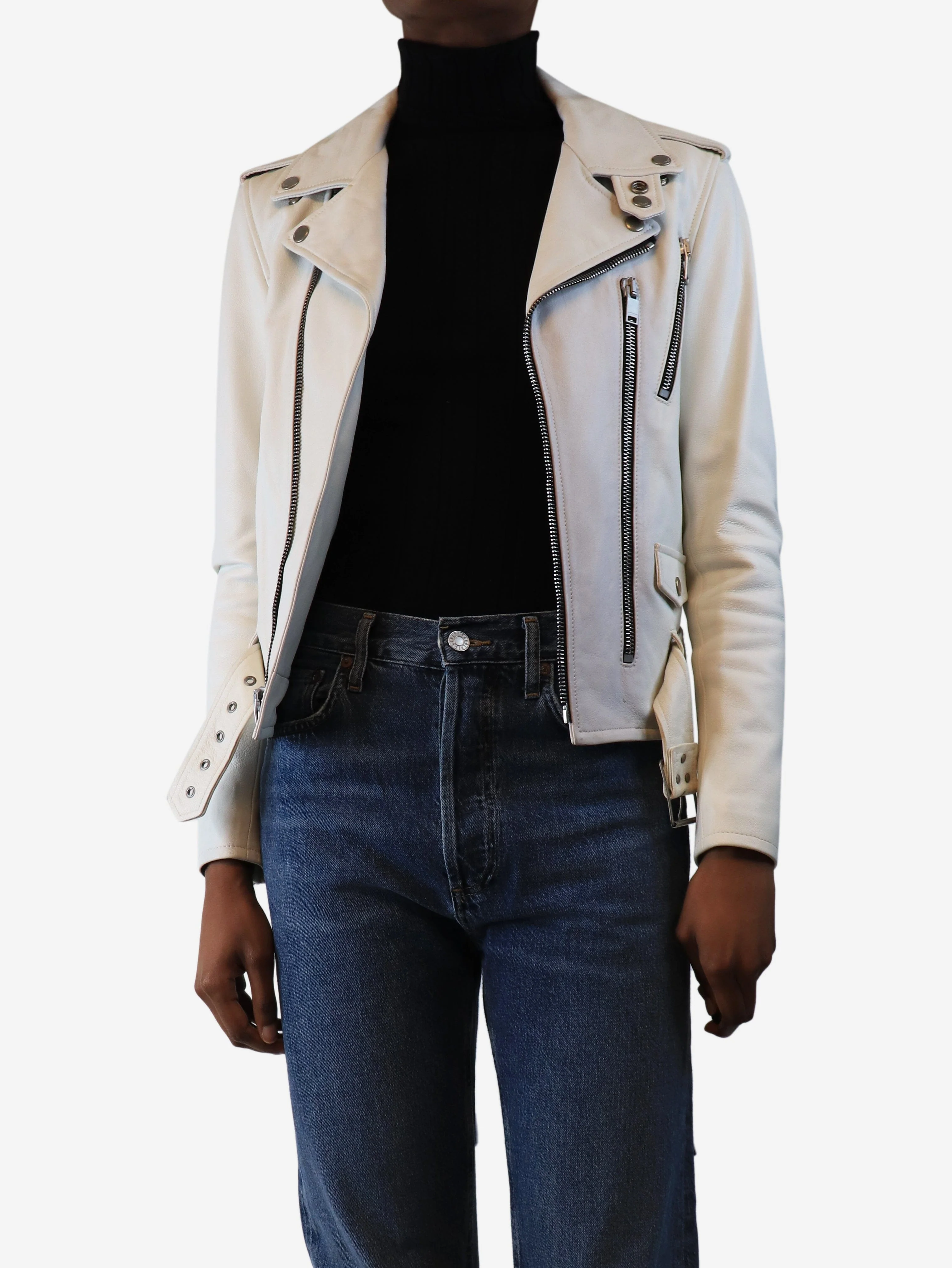 White leather biker jacket - size UK 8 - Image 3