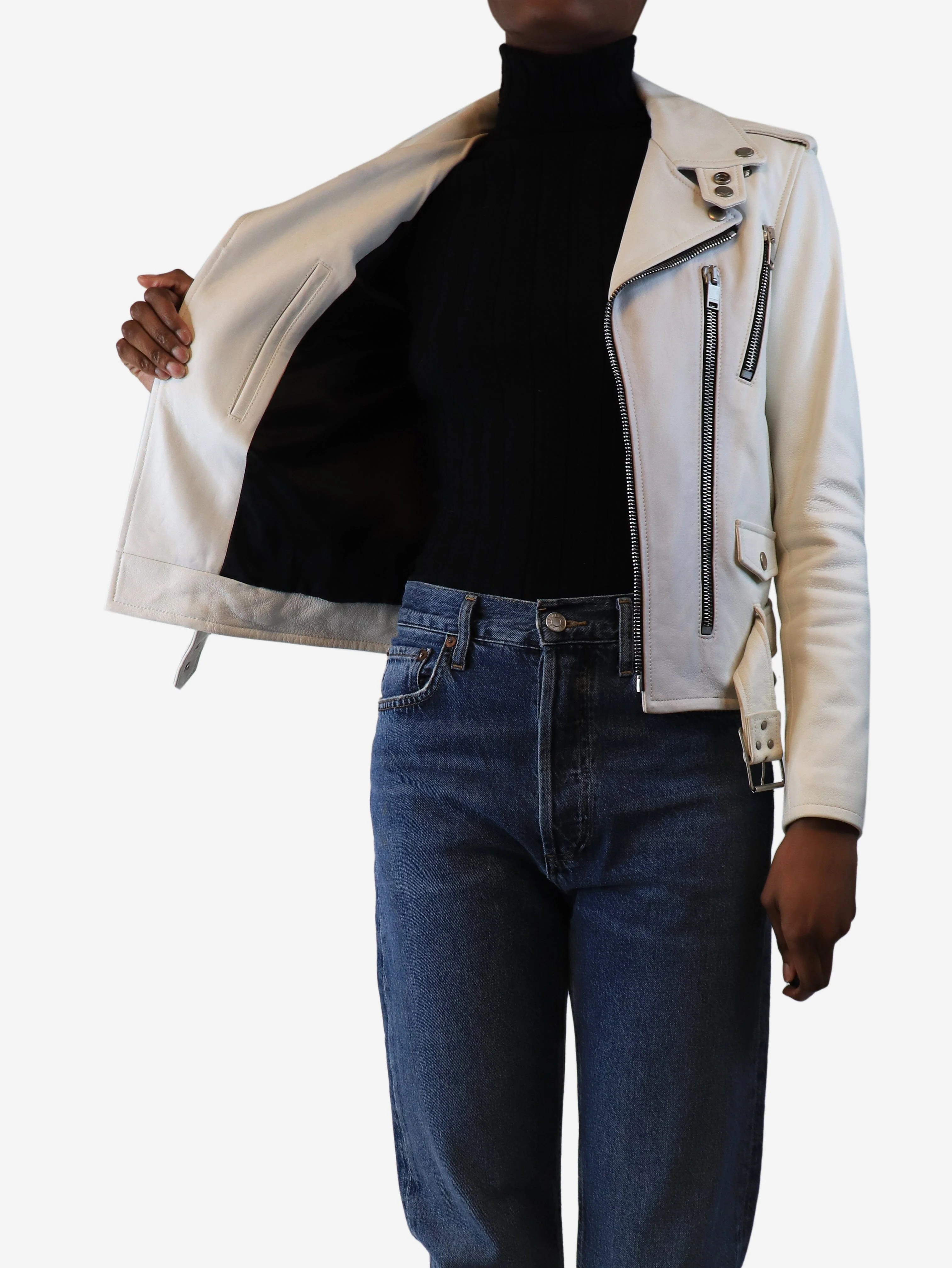 White leather biker jacket - size UK 8 - Image 4
