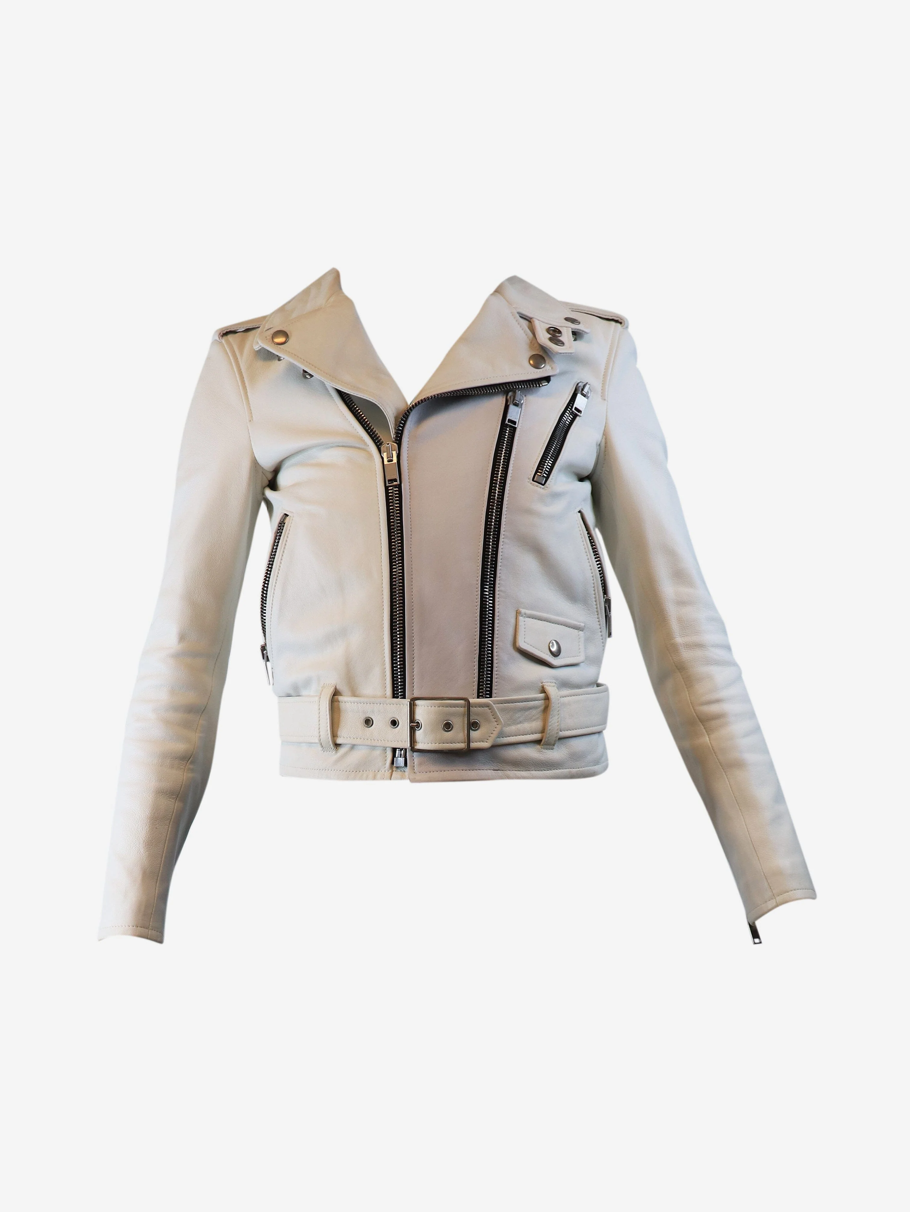 White leather biker jacket - size UK 8 - Image 5
